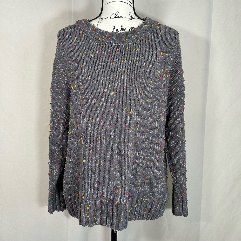 Seven 7 Chenille Confetti Crewneck Women's Sweater Small Y2K Grunge Distressed